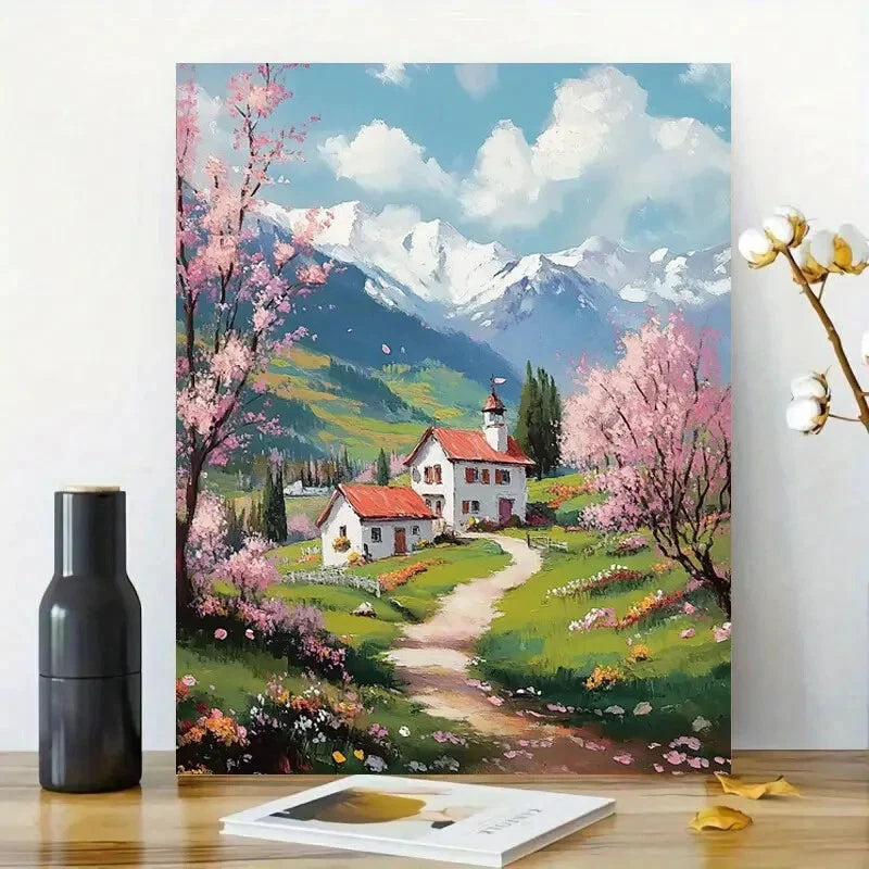 Mountains, And Flowers in The Distance White 40x60cm Metal Print Ready to Hang