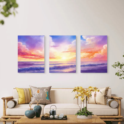 3pcs Pastel Pink Clouds Drift Over Waves Wall Art Set Canvas Framed 40x60cm - High Quality Print 100% Australian Made Wall Canvas Ready to Hang - Bella Home Decor