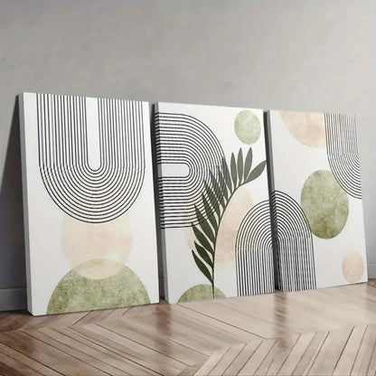 3pcs Geometric Shapes and Leaf Patterns Wall Art Set Canvas Framed 50x70cm - High Quality Print 100% Australian Made Wall Canvas Ready to Hang - Bella Home Decor