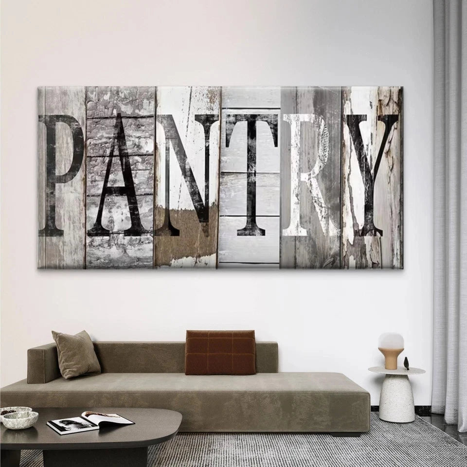 Rustic Wood Pantry Letter Wall Art Canvas Office Home Room Framed 120x60cm