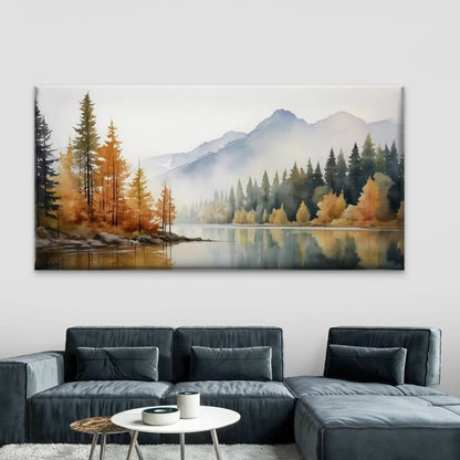 Autumn Mountain Lake Wall Art Canvas Office Home Room Framed 120x60cm