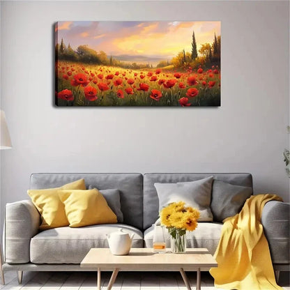 Blooming Red Poppies Field Wall Art Canvas Office Home Room Framed 120x60cm - Bella Home Decor