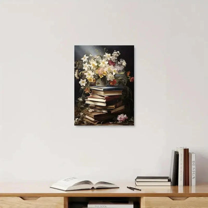 Beautiful Vintage Floral Bookstore Painting  40x60cm Metal Print Ready to Hang