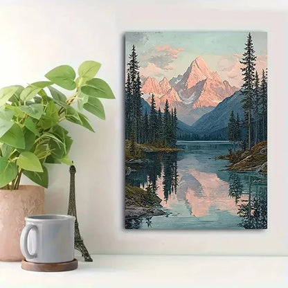 Beautiful Vintage Tranquil Lake Landscape Painting 60x90cm Metal Print Ready to Hang