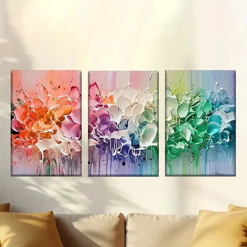 3pcs Vibrant Abstract Flower Paintings Wall Art Canvas Unframed – High Quality Print 100% Australian Made Wall Canvas