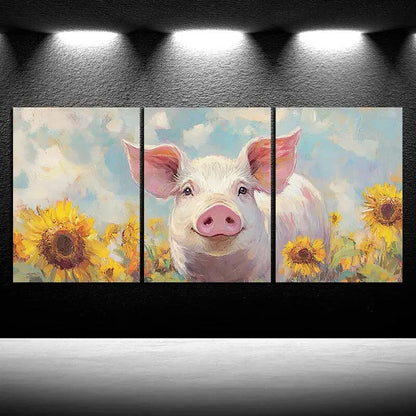 3pcs Sunflower Pigs in The Fields Metal Print Ready to Hang Art - Bella Home Decor