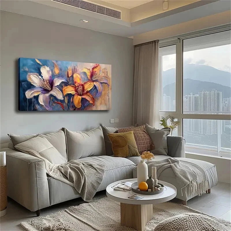 Vibrant Purple Orange Yellow Wall Art Canvas Office Home Room Framed 120x60cm - Bella Home Decor