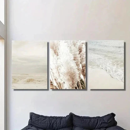 3pcs Coastal Reed Botanical Landscape Wall Art Set Canvas Unframed - High Quality Print 100% Australian Made Wall Canvas - Bella Home Decor