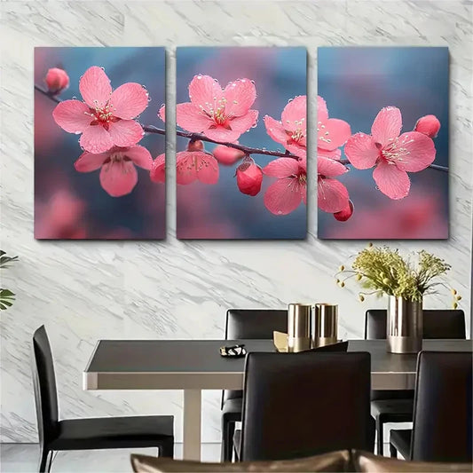 3pcs Elegant Pink Cherry Blossom Branch Perfect  Wall Art Set Canvas Framed 60x90cm - High Quality Print 100% Australian Made Wall Canvas Ready to Hang