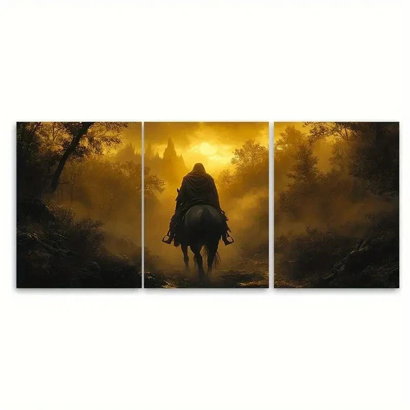 3pcs Mysterious Warrior on Horseback V  Wall Art Set Canvas Framed 60x90cm - High Quality Print 100% Australian Made Wall Canvas Ready to Hang