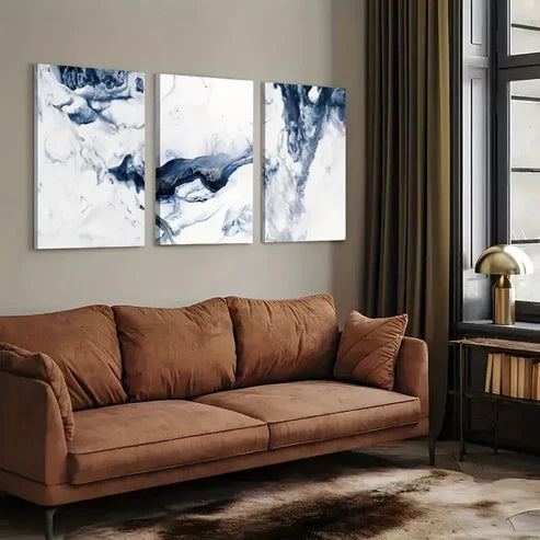 3pcs Wavy Blue Abstract Ocean Waves Canvas Framed 60x90cm - High Quality Print 100% Australian Made Wall Canvas Ready to Hang