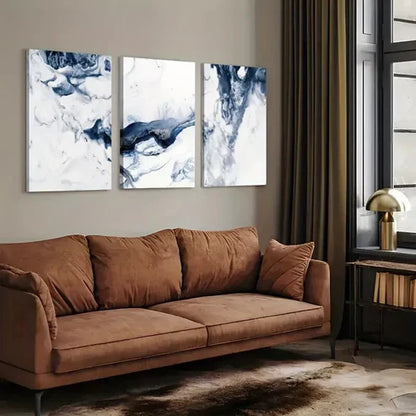 3pcs Wavy Blue Abstract Ocean Waves Canvas Framed 60x90cm - High Quality Print 100% Australian Made Wall Canvas Ready to Hang