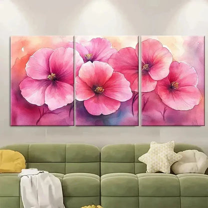 3pcs Delicate Pink Blooms with Golden  Wall Art Set Canvas Unframed – High Quality Print, 100% Australian Made Wall Canvas - Bella Home Decor