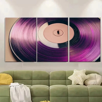 3pcs Purple Retro Vinyl Record Metal Wall Art Canvas Framed 40x60cm - High Quality Print 100% Australian Made Wall Canvas Ready to Hang