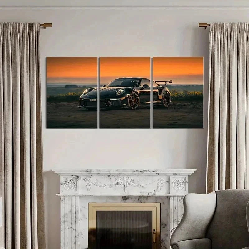 3pcs Modern Black Porsche Super Car Wall Art Set Canvas Framed 40x60cm - High Quality Print 100% Australian Made Wall Canvas Ready to Hang
