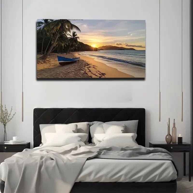 Modern Bohemian Coastal Wall Art canvas office home room framed 120x60cm