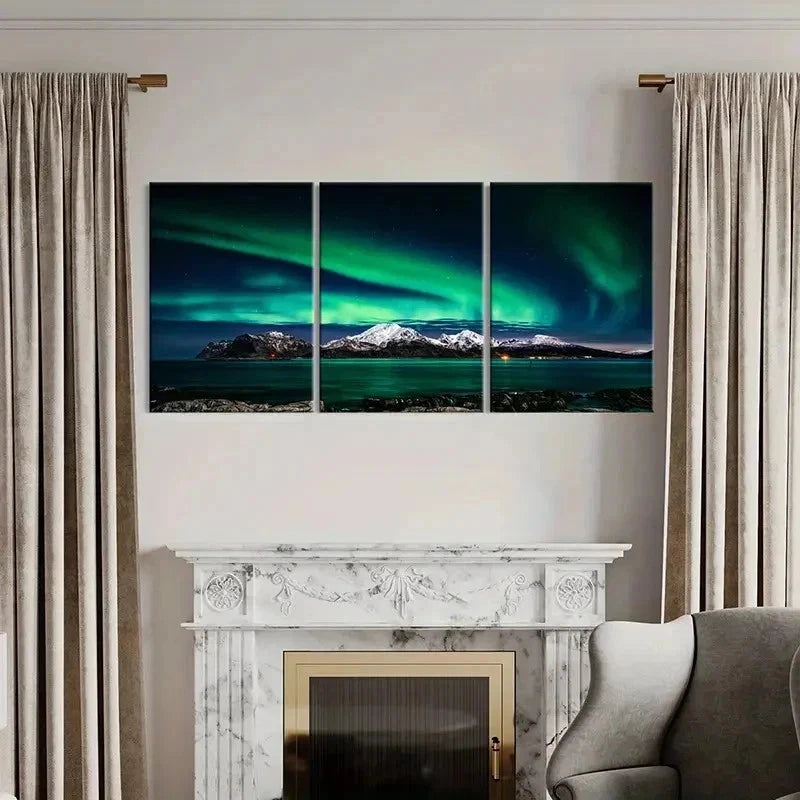 3pcs Snow Mountain Lake and Aurora Wall Art Set Canvas Framed 40x60cm - High Quality Print 100% Australian Made Wall Canvas Ready to Hang - Bella Home Decor