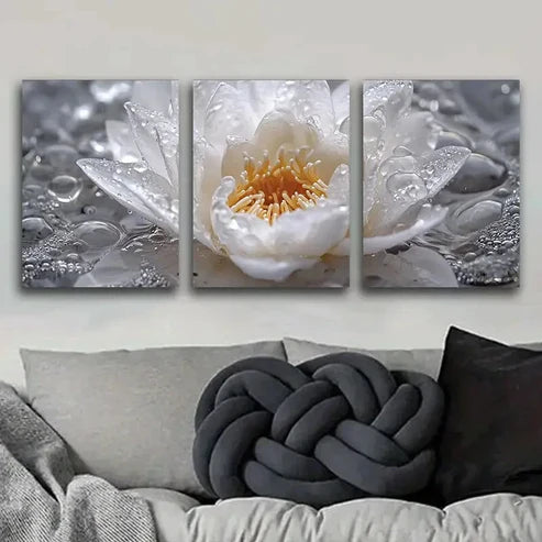 3pcs White Lotus Flowers Beauty Water Decorating Wall Art Set Canvas Unframed - High Quality Print 100% Australian Made Wall Canvas