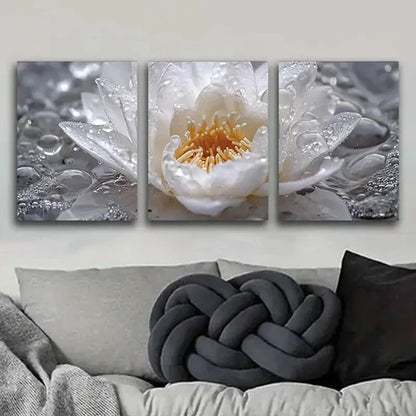 3pcs White Lotus Flowers Beauty Water Decorating Wall Art Set Canvas Unframed - High Quality Print 100% Australian Made Wall Canvas