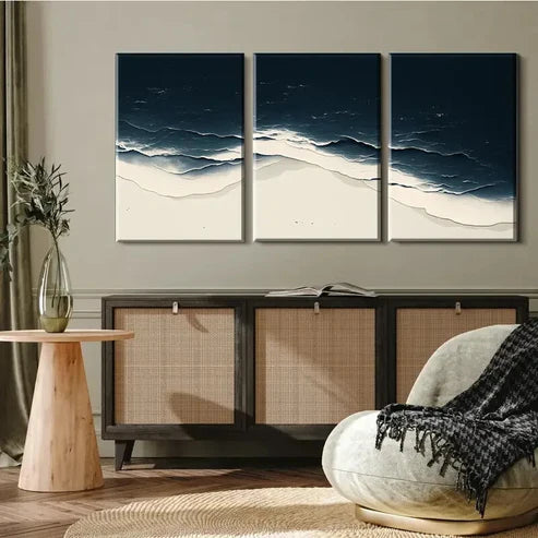 3pcs Minimalist Ocean Wave Dark Light Wall Art Canvas Unframed - High Quality Print 100% Australian Made Wall Canvas