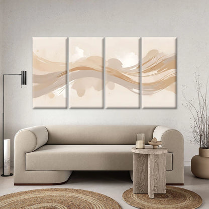 4pcs Neutral Beige Brush Stroke Waves Wall Art Set Canvas Framed 45x80cm - High Quality Print 100% Australian Made Wall Canvas Ready to Hang
