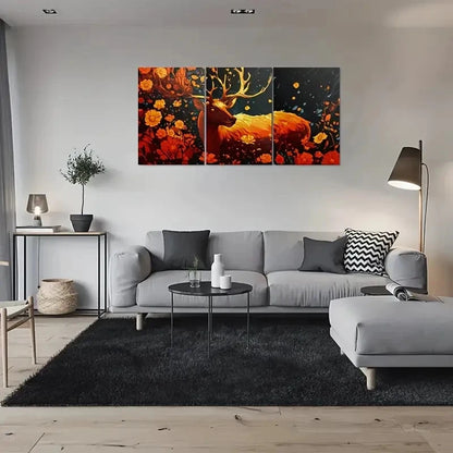 3pcs Golden Deer Modern Floral Metal Print Ready to Hang Art - Bella Home Decor