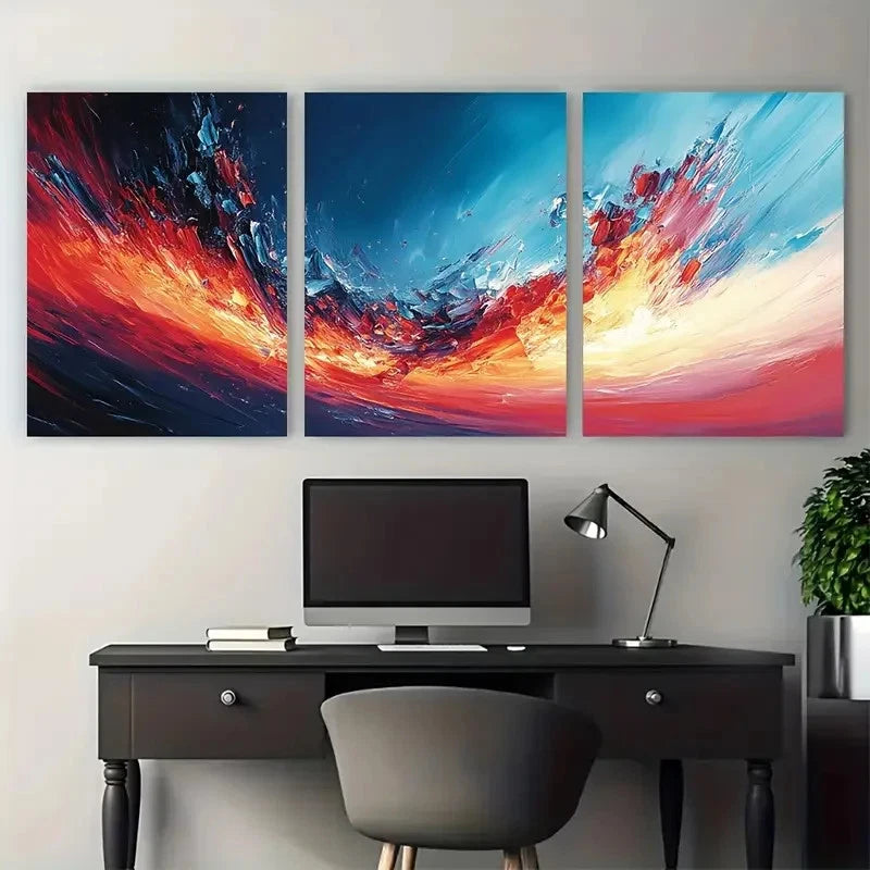 3pcs Abstract Broken Brushstrok Print   Wall Art Set Canvas Framed 50x70cm - High Quality Print 100% Australian Made Wall Canvas Ready to Hang - Bella Home Decor
