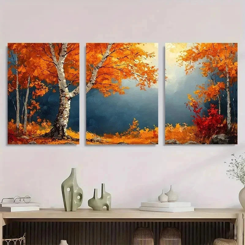 3pcs Autumn Birch Tree Nature Perfect Wall Art Set Canvas Framed 40x60cm - High Quality Print 100% Australian Made Wall Canvas Ready to Hang - Bella Home Decor