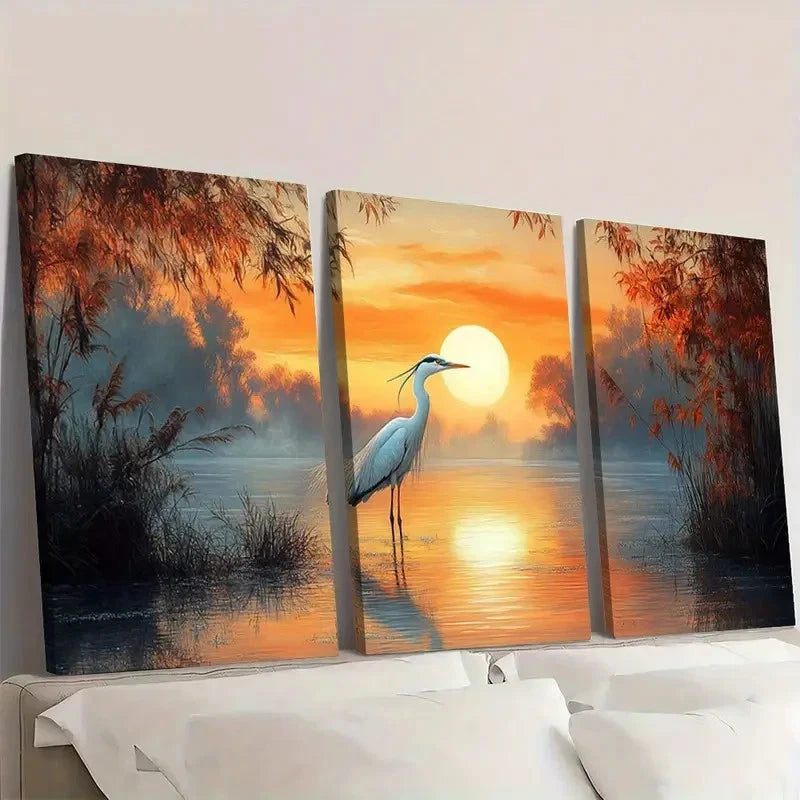 3pcs Golden Sunset Tranquil Water Nature Scenery Wall Art Set Canvas Framed 40x60cm - High Quality Print 100% Australian Made Wall Canvas Ready to Hang - Bella Home Decor