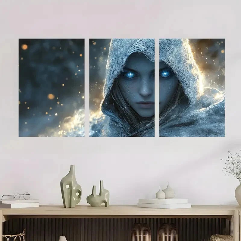 3pcs Enchanting Blue-Hooded Character Perfect Wall Art Set Canvas Framed 40x60cm - High Quality Print 100% Australian Made Wall Canvas Ready to Hang - Bella Home Decor