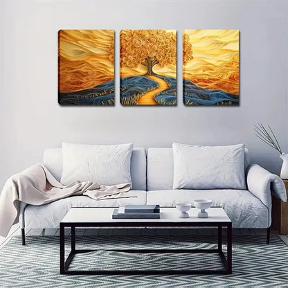 3pcs Golden Tree & Sunset Landscape Wall Art Canvas Unframed - High Quality Print 100% Australian Made Wall Canvas - Bella Home Decor