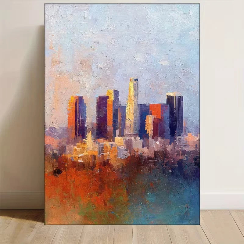 LA Skyline Abstract City Painting Metal Print Ready to Hang