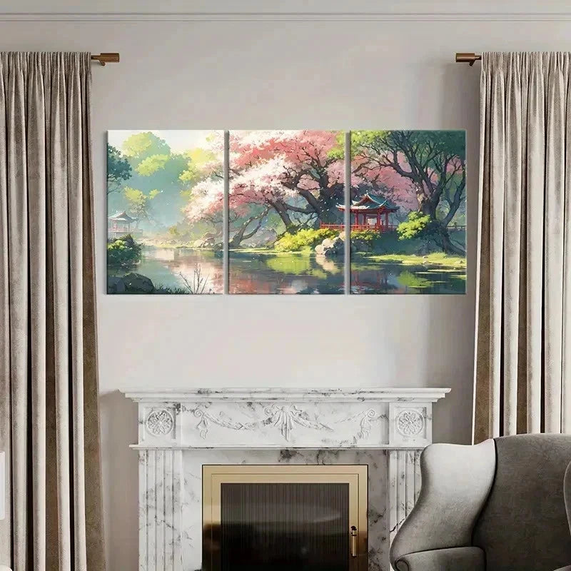 3pcs Cherry Blossom Tree Modern Decoration Wall Art Set Canvas Framed 50x70cm - High Quality Print 100% Australian Made Wall Canvas Ready to Hang - Bella Home Decor