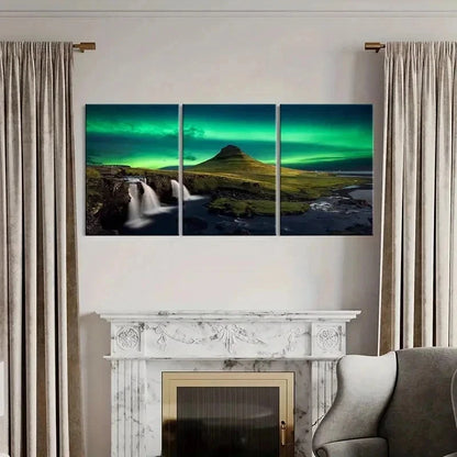 3pcs Nordic Aurora with Waterfall & Coastline Wall Art Set Canvas Framed 60x90cm - High Quality Print 100% Australian Made Wall Canvas Ready to Hang - Bella Home Decor