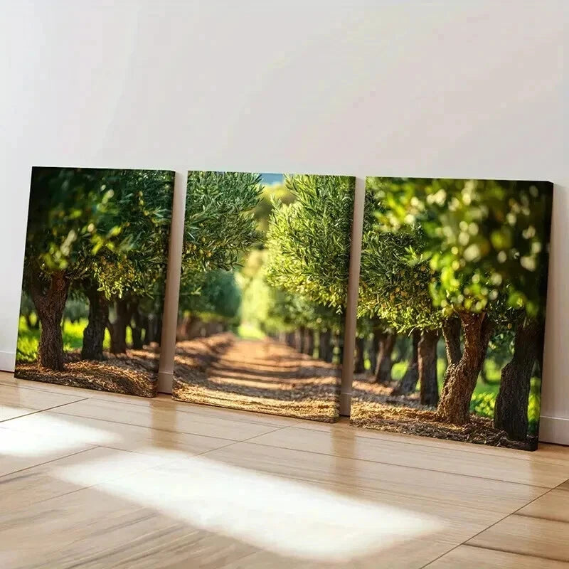 3pcs Serene Pathway Lush Greenery Warm Sunlight Wall Art Set Canvas Framed 50x70cm - High Quality Print 100% Australian Made Wall Canvas Ready to Hang - Bella Home Decor