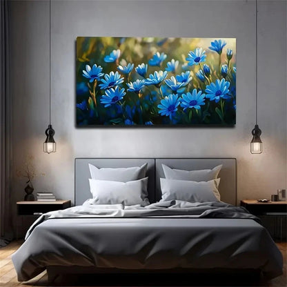 Chic Blue Floral Watercolor Wall Art Canvas Office Home Room Framed 120x60cm