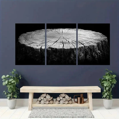 3pcs Black and White Art Wood Tree Ring Metal Print Ready to Hang Art - Bella Home Decor
