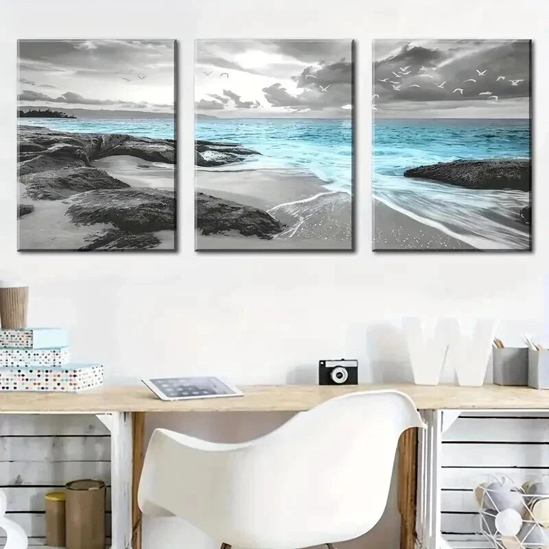 3pcs Ocean Beach Sea Reef Seagull Perfect Wall Art Set Canvas Framed 50x70cm - High Quality Print 100% Australian Made Wall Canvas Ready to Hang - Bella Home Decor