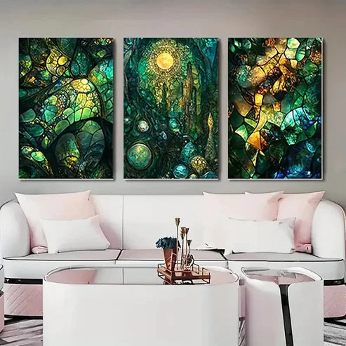3pcs Abstract Blue Greeen Dorm Corridor AC  Wall Art Set Canvas Unframed - High Quality Print 100% Australian Made Wall Canvas - Bella Home Decor