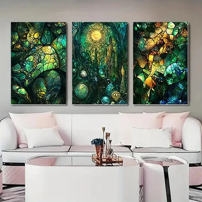 3pcs Abstract Blue Greeen Dorm Corridor AC  Wall Art Set Canvas Unframed - High Quality Print 100% Australian Made Wall Canvas - Bella Home Decor