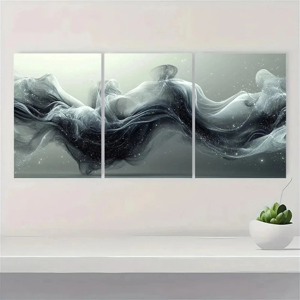 3pcs Abstract Black and White Metal Print Ready to Hang Art - Bella Home Decor