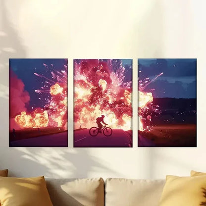 3pcs Cyclists in the explosion Wall Art Set Canvas Unframed - High Quality Print 100% Australian Made Wall Canvas - Bella Home Decor