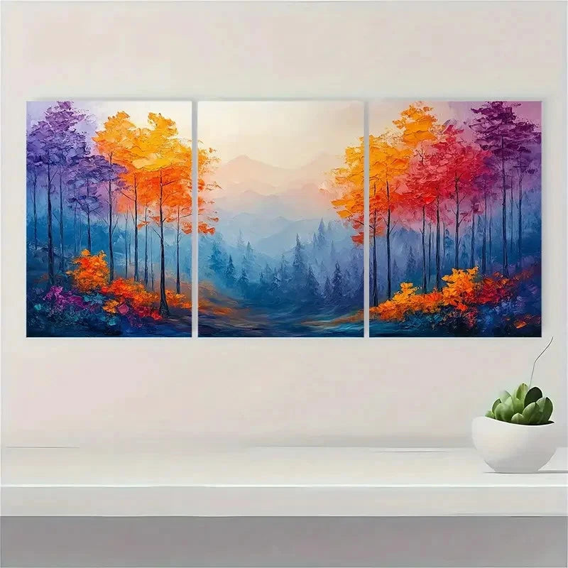 3pcs Abstract Forest Colorful CF    Wall Art Set Canvas Framed 50x70cm - High Quality Print 100% Australian Made Wall Canvas Ready to Hang - Bella Home Decor