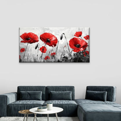 Red Poppy Flowers Grey Wall Art Canvas Office Home Room Framed 120x60cm
