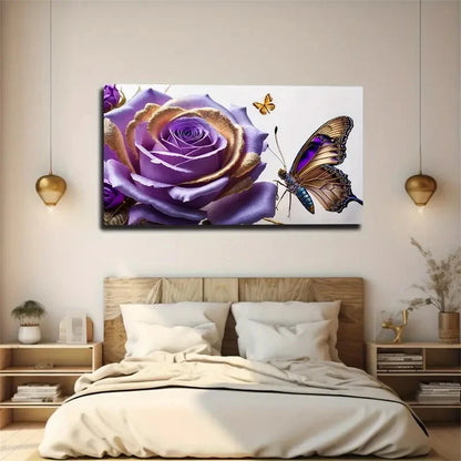 Purple Flowers And Butterflies Wall Art Canvas Office Home Room Framed 120x60cm