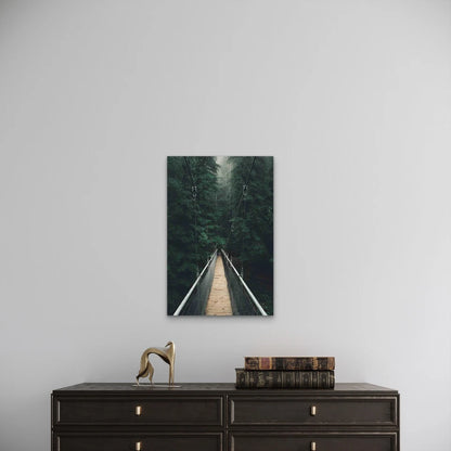 Point of View Shot of a Narrow Suspension Bridge Metal Print Ready to Hang