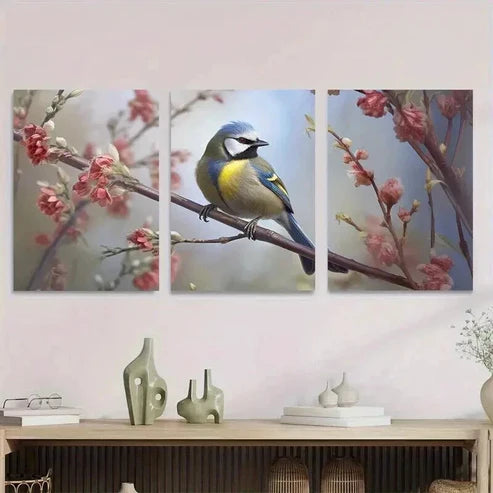 3pcs Charming Bird Paintings Blossom Wall Art Set Canvas Unframed - High Quality Print 100% Australian Made Wall Canvas - Bella Home Decor