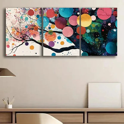 3pcs Colorful Trees with Circles Beauty Perfect Wall Art Set Canvas Unframed - High Quality Print 100% Australian Made Wall Canvas - Bella Home Decor