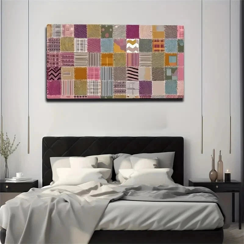 Vibrant Square Color Block Pink Wall Art Canvas Office Home Room Framed 120x60cm