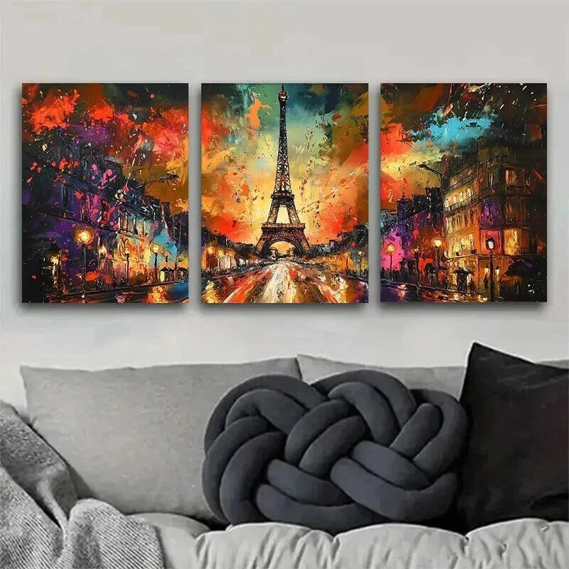 3pcs Abstract Eiffel Tower Nightscape Perfect Wall Art Set Canvas Framed 50x70cm - High Quality Print 100% Australian Made Wall Canvas Ready to Hang - Bella Home Decor